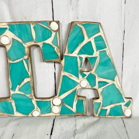 Zeta Tau Alpha Mosaic Letters ZTA turquoise and white - Picture 3 of 7